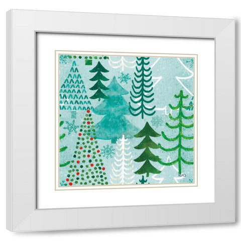 Festive Forest Pattern V White Modern Wood Framed Art Print with Double Matting by Charron, Veronique