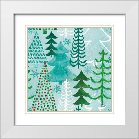 Festive Forest Pattern V White Modern Wood Framed Art Print with Double Matting by Charron, Veronique