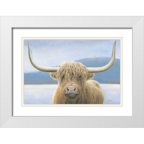 Highland Cow White Modern Wood Framed Art Print with Double Matting by Wiens, James