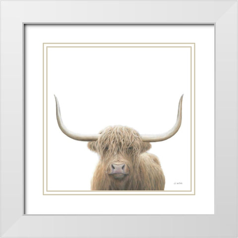 Highland Cow Sepia Sq White Modern Wood Framed Art Print with Double Matting by Wiens, James