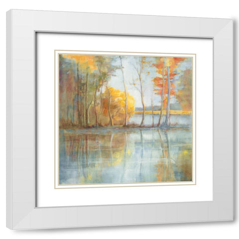 Lakeside Reflection White Modern Wood Framed Art Print with Double Matting by Nai, Danhui