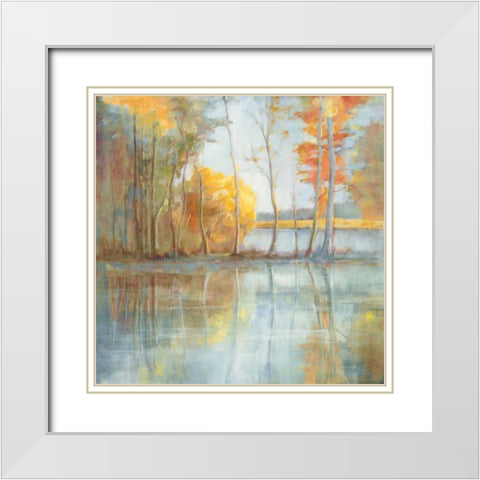 Lakeside Reflection White Modern Wood Framed Art Print with Double Matting by Nai, Danhui