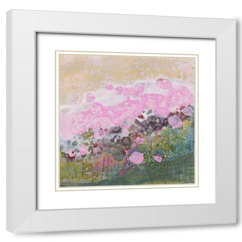 Pink Puffs White Modern Wood Framed Art Print with Double Matting by Griggs, Jan