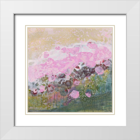 Pink Puffs White Modern Wood Framed Art Print with Double Matting by Griggs, Jan