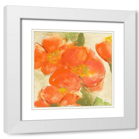 Tangerine Poppies I White Modern Wood Framed Art Print with Double Matting by Paschke, Chris