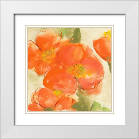 Tangerine Poppies I White Modern Wood Framed Art Print with Double Matting by Paschke, Chris