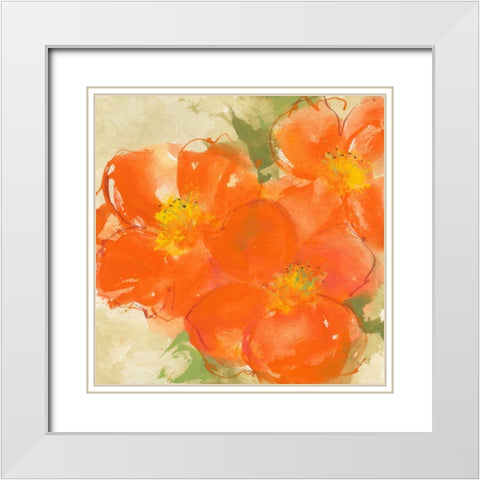 Tangerine Poppies II White Modern Wood Framed Art Print with Double Matting by Paschke, Chris