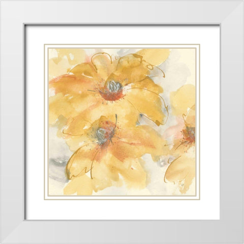 Golden Clematis I White Modern Wood Framed Art Print with Double Matting by Paschke, Chris