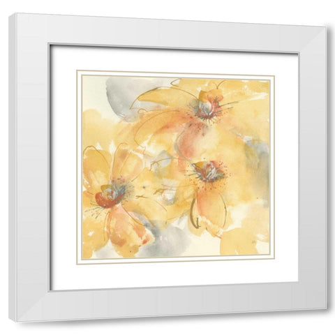 Golden Clematis II White Modern Wood Framed Art Print with Double Matting by Paschke, Chris