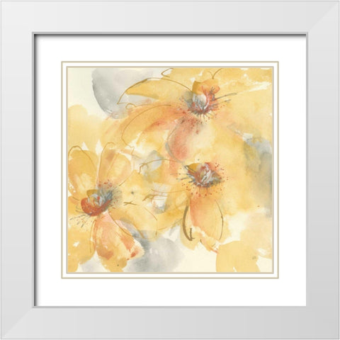 Golden Clematis II White Modern Wood Framed Art Print with Double Matting by Paschke, Chris
