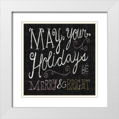Quirky Christmas Merry and Bright Metallic White Modern Wood Framed Art Print with Double Matting by Mullan, Michael