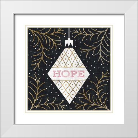 Jolly Holiday Ornaments Hope Metallic White Modern Wood Framed Art Print with Double Matting by Mullan, Michael