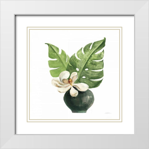 Tropical Leaves II on White White Modern Wood Framed Art Print with Double Matting by Vassileva, Silvia