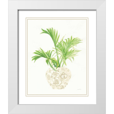 Palm Chinoiserie II Cream White Modern Wood Framed Art Print with Double Matting by Nai, Danhui