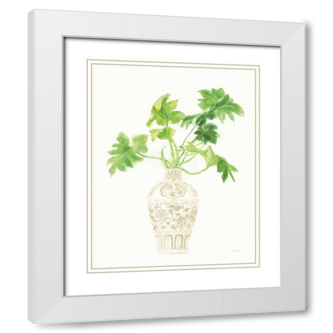 Palm Chinoiserie III Cream White Modern Wood Framed Art Print with Double Matting by Nai, Danhui