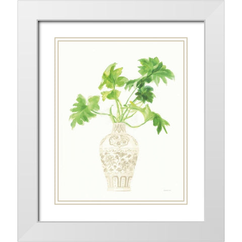 Palm Chinoiserie III Cream White Modern Wood Framed Art Print with Double Matting by Nai, Danhui