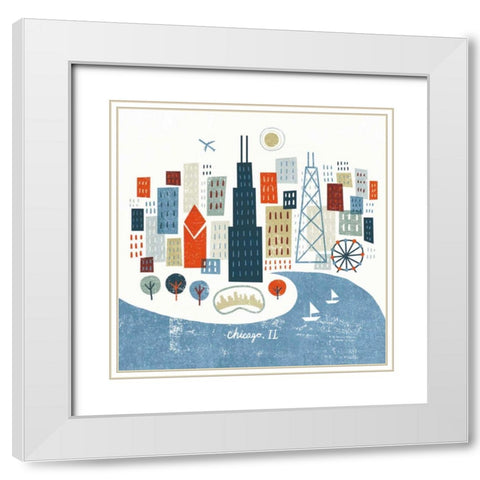 Colorful Chicago White Modern Wood Framed Art Print with Double Matting by Mullan, Michael