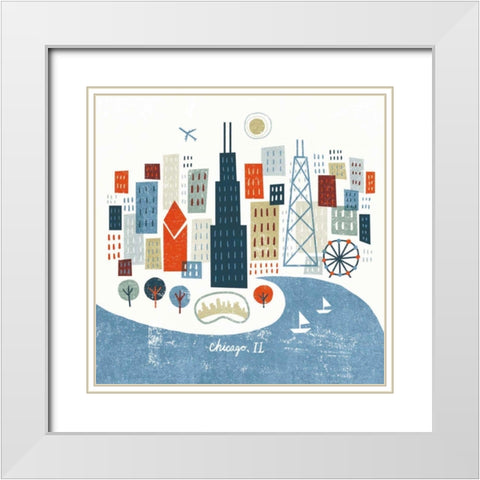 Colorful Chicago White Modern Wood Framed Art Print with Double Matting by Mullan, Michael