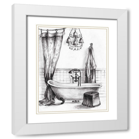 Elegant Bath II BW Crop White Modern Wood Framed Art Print with Double Matting by Vassileva, Silvia