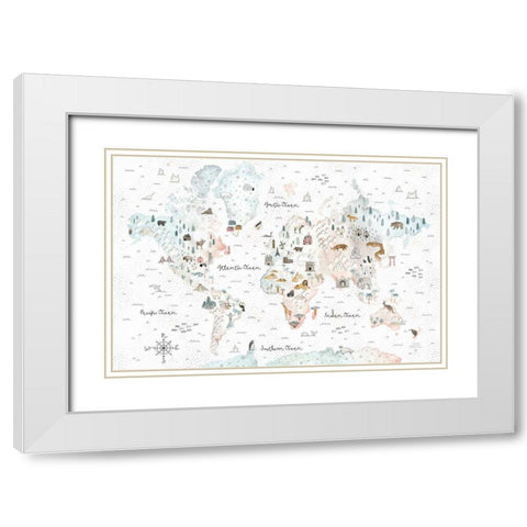 World Traveler I Dot BG White Modern Wood Framed Art Print with Double Matting by Marshall, Laura