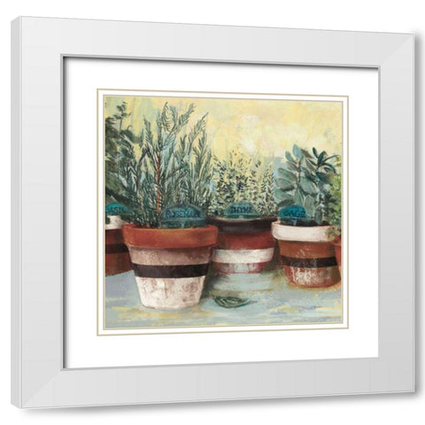 Potted Herbs II Stripes Crop White Modern Wood Framed Art Print with Double Matting by Rowan, Carol