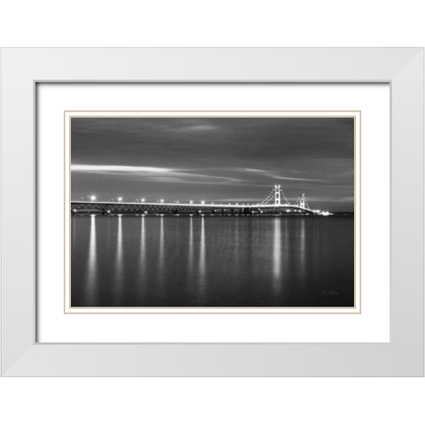 Mackinac Bridge BW White Modern Wood Framed Art Print with Double Matting by Majchrowicz, Alan