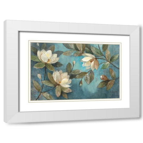 Floating Magnolias White Modern Wood Framed Art Print with Double Matting by Hristova, Albena