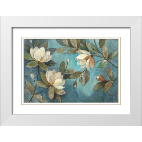 Floating Magnolias White Modern Wood Framed Art Print with Double Matting by Hristova, Albena
