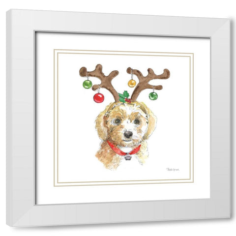 Holiday Paws VI on White White Modern Wood Framed Art Print with Double Matting by Grove, Beth