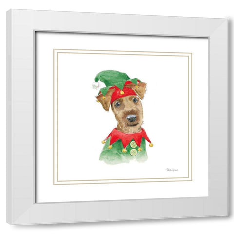 Holiday Paws VII on White White Modern Wood Framed Art Print with Double Matting by Grove, Beth