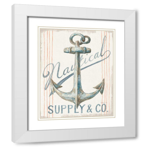 Floursack Nautical V White Modern Wood Framed Art Print with Double Matting by Nai, Danhui