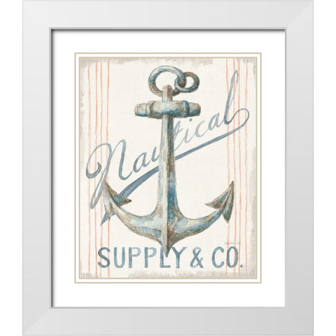 Floursack Nautical V White Modern Wood Framed Art Print with Double Matting by Nai, Danhui