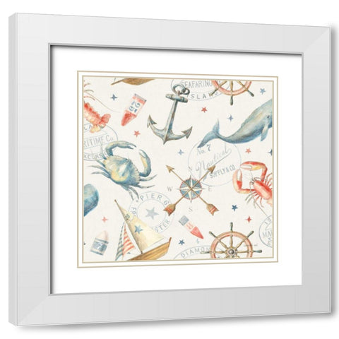 Floursack Nautical Pattern I White Modern Wood Framed Art Print with Double Matting by Nai, Danhui