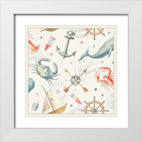 Floursack Nautical Pattern I White Modern Wood Framed Art Print with Double Matting by Nai, Danhui