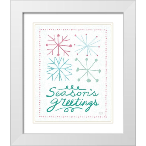 Merry Christmastime Snow Flake Vintage White Modern Wood Framed Art Print with Double Matting by Mullan, Michael