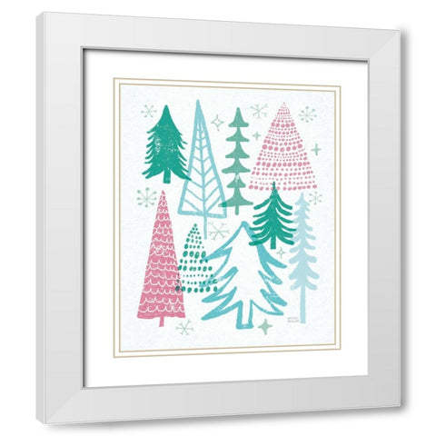 Merry Christmastime Trees Vintage White Modern Wood Framed Art Print with Double Matting by Mullan, Michael