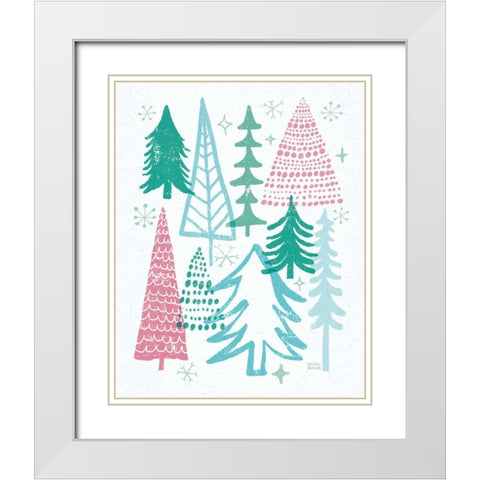 Merry Christmastime Trees Vintage White Modern Wood Framed Art Print with Double Matting by Mullan, Michael