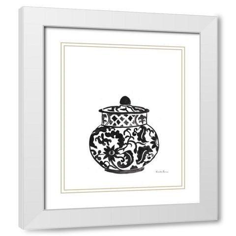 Chinoiserie II v2 Black White Modern Wood Framed Art Print with Double Matting by Zaman, Farida