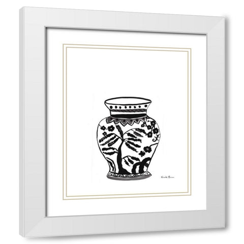 Chinoiserie IV v2 Black White Modern Wood Framed Art Print with Double Matting by Zaman, Farida