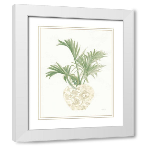 Palm Chinoiserie II Sage White Modern Wood Framed Art Print with Double Matting by Nai, Danhui