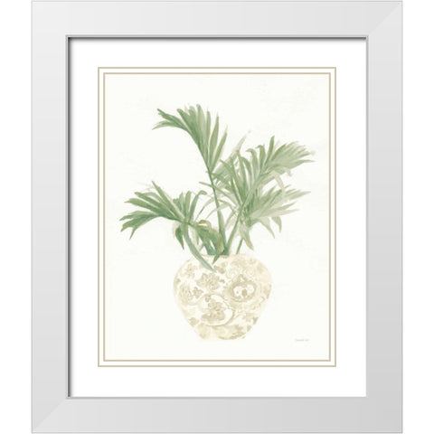 Palm Chinoiserie II Sage White Modern Wood Framed Art Print with Double Matting by Nai, Danhui