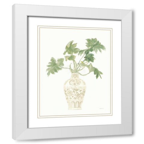 Palm Chinoiserie III Sage White Modern Wood Framed Art Print with Double Matting by Nai, Danhui