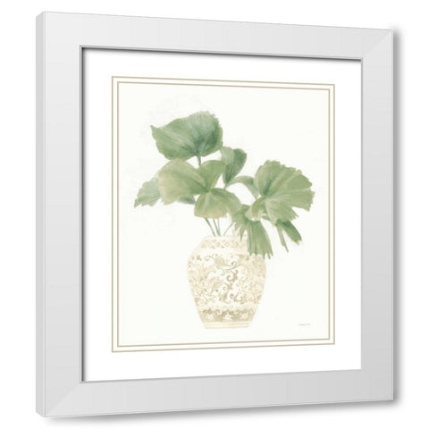 Palm Chinoiserie IV Sage White Modern Wood Framed Art Print with Double Matting by Nai, Danhui