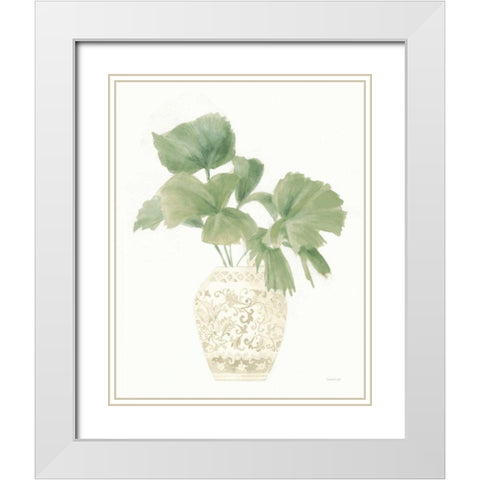 Palm Chinoiserie IV Sage White Modern Wood Framed Art Print with Double Matting by Nai, Danhui