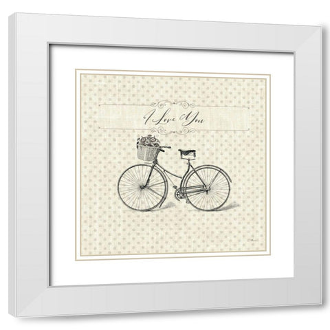 Paris Farmhouse III Bike White Modern Wood Framed Art Print with Double Matting by Pela Studio