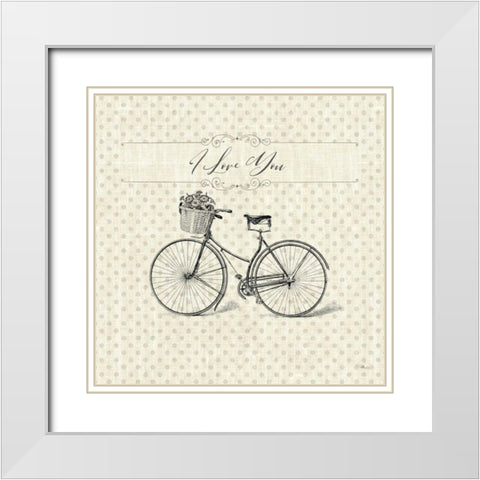Paris Farmhouse III Bike White Modern Wood Framed Art Print with Double Matting by Pela Studio