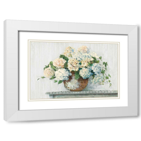 White Hydrangea Cottage White Modern Wood Framed Art Print with Double Matting by Rowan, Carol