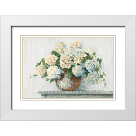 White Hydrangea Cottage White Modern Wood Framed Art Print with Double Matting by Rowan, Carol