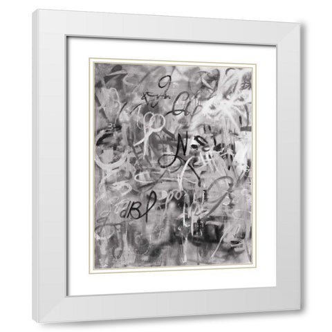 Graffiti Freedom Monochromatic White Modern Wood Framed Art Print with Double Matting by Nai, Danhui