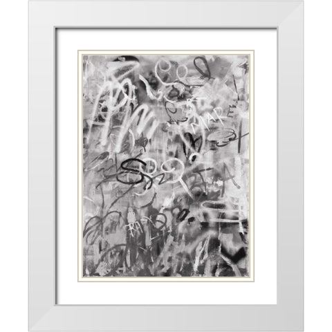 Graffiti Love Monochromatic White Modern Wood Framed Art Print with Double Matting by Nai, Danhui